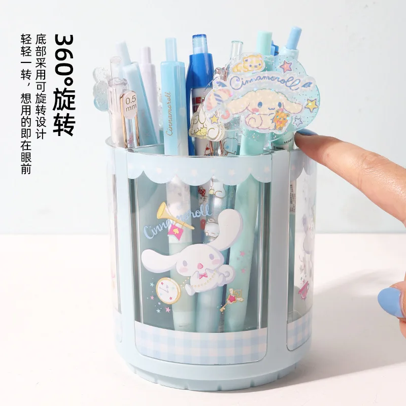 Imagem -03 - Anime Cartoon Caixa de Armazenamento para Desktop Decor Rotating Pen Holder Miniso Sanrio Kuromi Cinnamoroll Minha Melodia Grande Capacidade Estudante