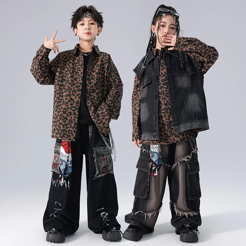 Boys Denim Vest Hiphop Pants Streetwear Jazz Dance Performance Costumes For Girls Modern Hip Hop Dance Rave Stage Wear DQS17754