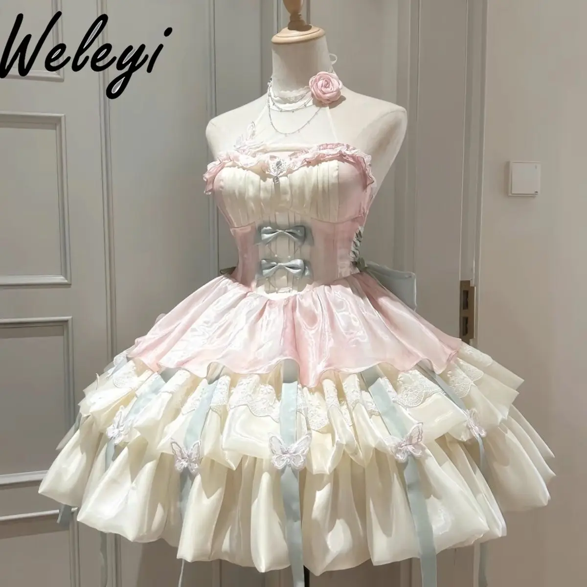 Sweet Lolita Princess Mini Dress Women Party Summer Kawaii Girl Y2k Vintage Victorian Bow Lace Ruffles Sleeveless Short Dresses