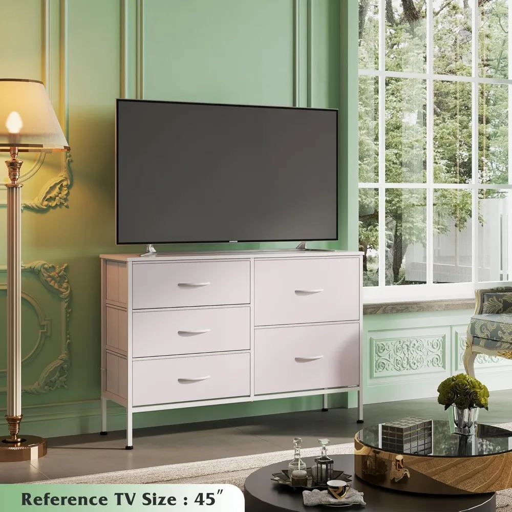 Dresser for Bedroom with 5 Drawers,  with Drawer Organizers, Chest of Drawers, Fabric Dresser for Living Room, Hallway, White