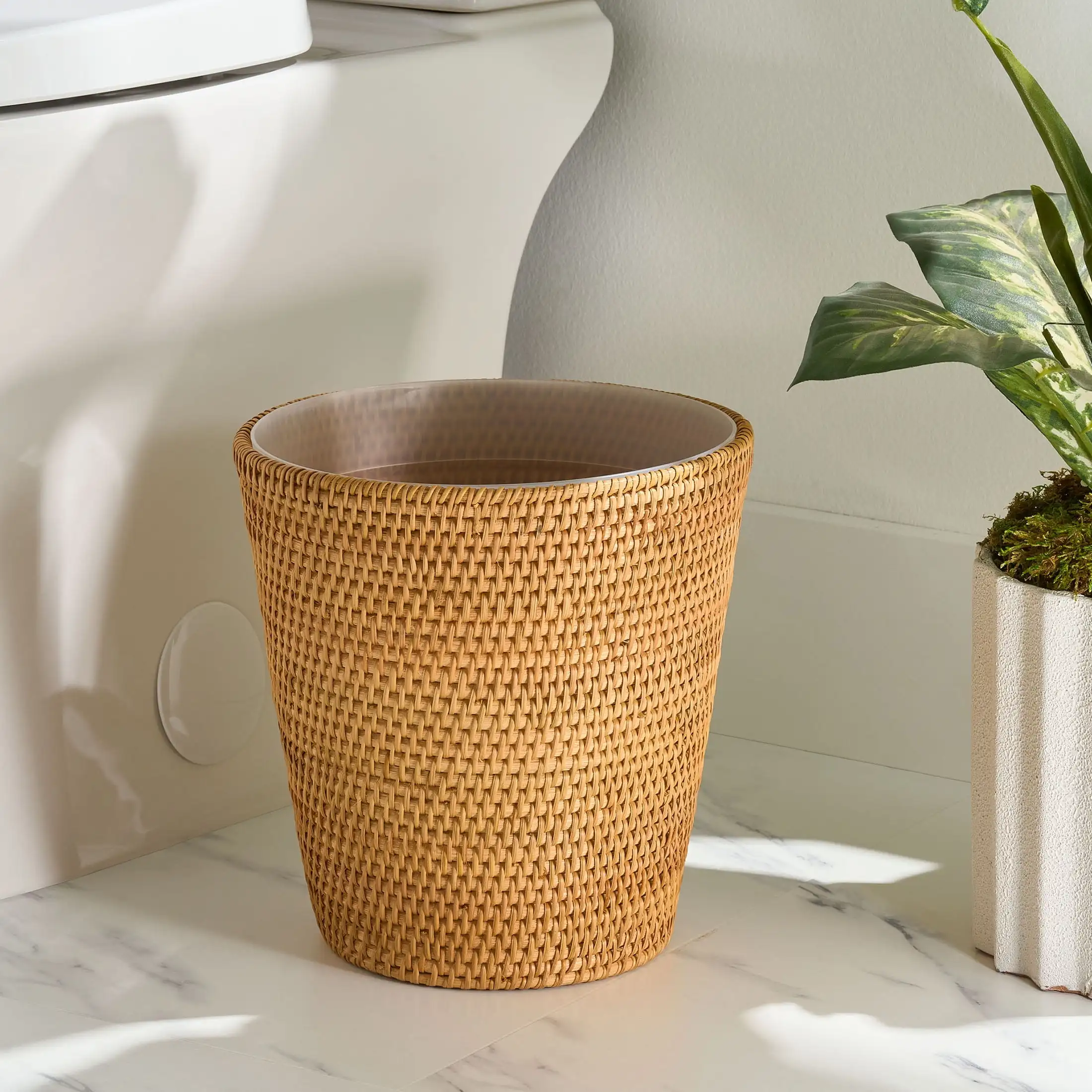 Rattan Bathroom Wastebasket Wastebaskets are durable and woven to add some texture and charm Stylish and atmospheric design