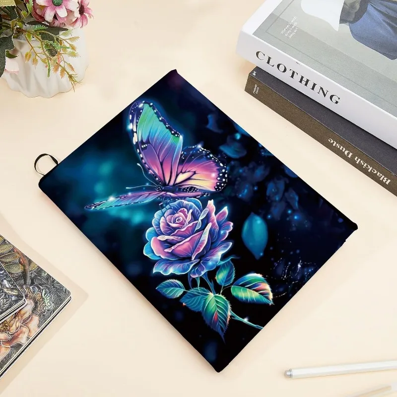 1 pc Butterfly Stretchable Book Cover Rose Flower Washable Reusable Large Nylon Book Protector Suitable for 9 x 11in Hardcover