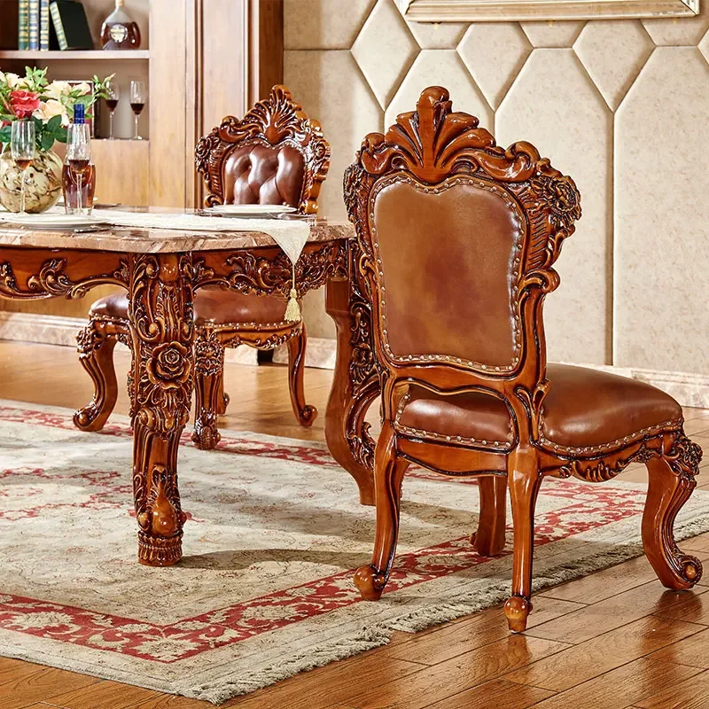 Европейский обеденный стул, обеденный стул из массива дерева, табурет со спинкой, подлокотник, ретро-досуг