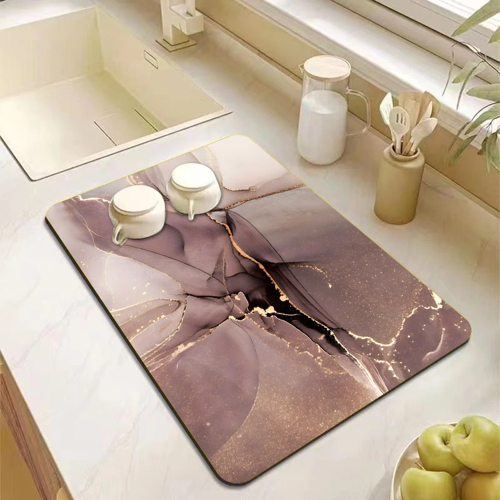  Marble Pattern Kitchen Drying Mat Super Absorbent Quick Dry Non Slip Sink Counter Drain Pad for Dishes Tableware Cup Placemat