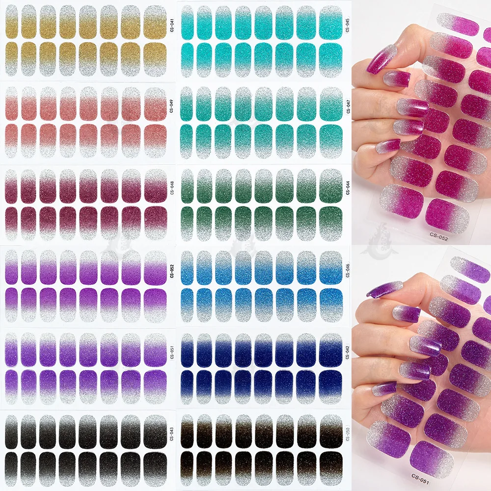 

MEBIS 16 Finger Gradual Change Set Nail Sticker Full Sticker Simple Glitter Gradual Change Nail Sticker Spot ponceuse ongle