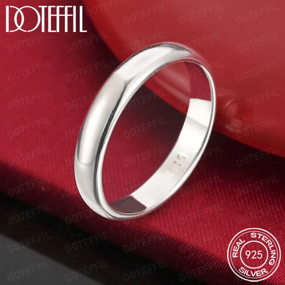 925 Sterling Silver Smooth Ring For Women Man Wedding Engagement Party Fashion Charm Jewelry