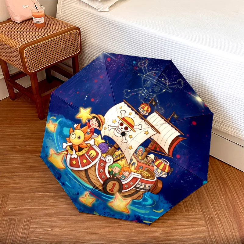One Piece Luffy Faltbarer Regenschirm Sonnenschutz 8 Eisenrippen Modischer Automatik-Öffnungs-Mechanismus Klappbarer Kunststoffgriff Weihnachtsgeschenke.-TING