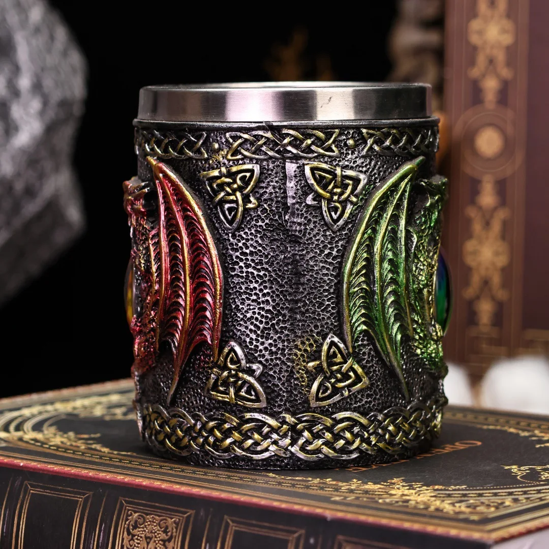 Creative Dragon Eye Tankard Stainless Steel Inner Beer Tea Coffee Mug Stein Viking Cup Wine Glass Pub Bar Decor Halloween Gift