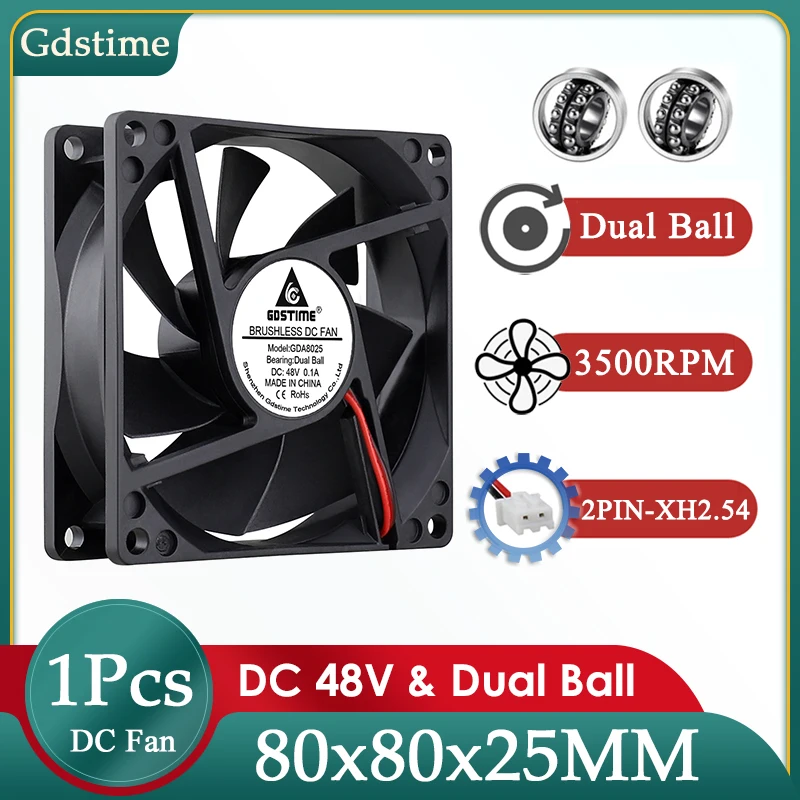 

Gdstime 80MM вентилятор кулера DC 48V 80MM*25MM бесщеточный вентилятор охлаждения 8025 корпус вентилятор 8CM двойной мяч 2PIN осевой вентилятор для охлаждения кабинета