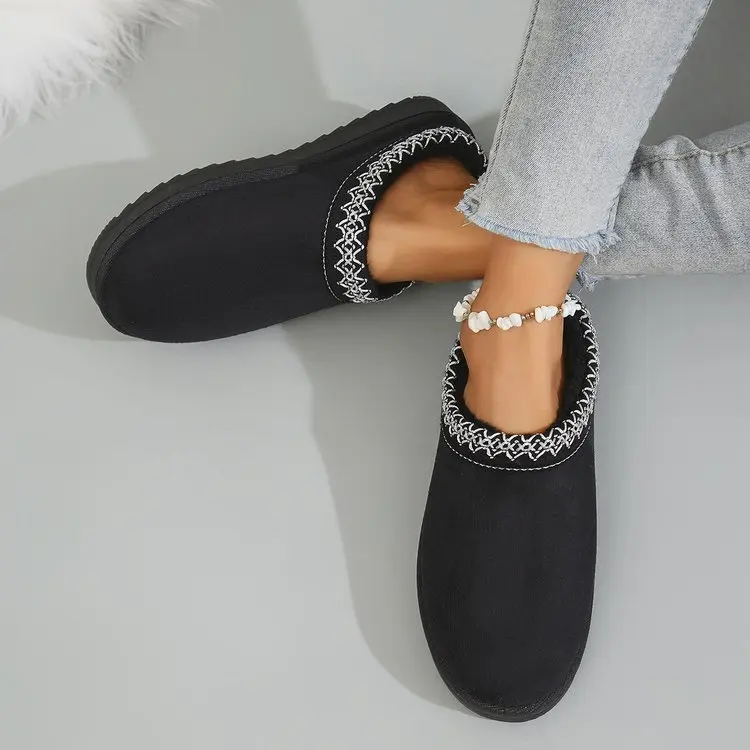 Snow Boots Women Winter New Cashmere Warm Thick Soles Without Heel-covered Hair Half Slipper Cotton Shoes Cashmere Warm Boots