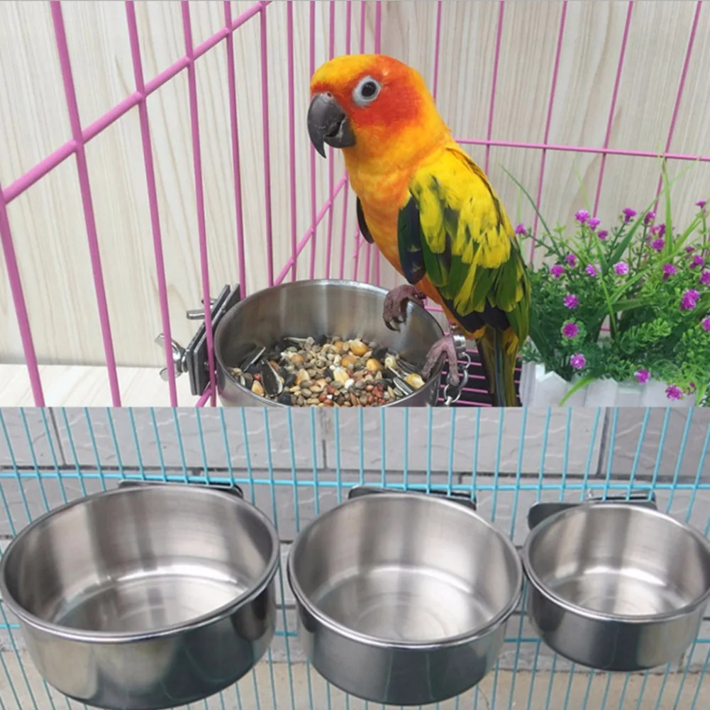 Stainless Steel Bird Feed Box Parrot Cups Bowls Container for Food Water Feeding Supplies Drop Shipping