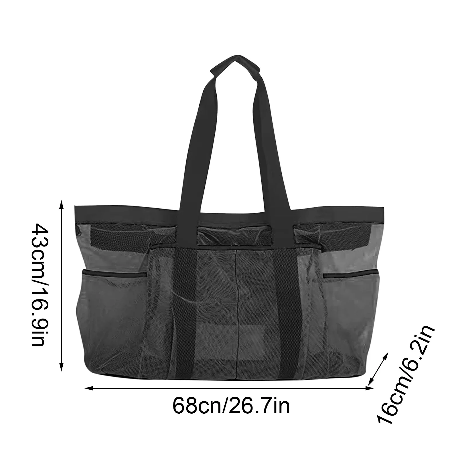 1PCS Large Capacity Beach Bag Mesh Beach Tote Bag Portable Folding For Shopping Swimming Camping  Handbag Swim Pool Bag For Trip view 6