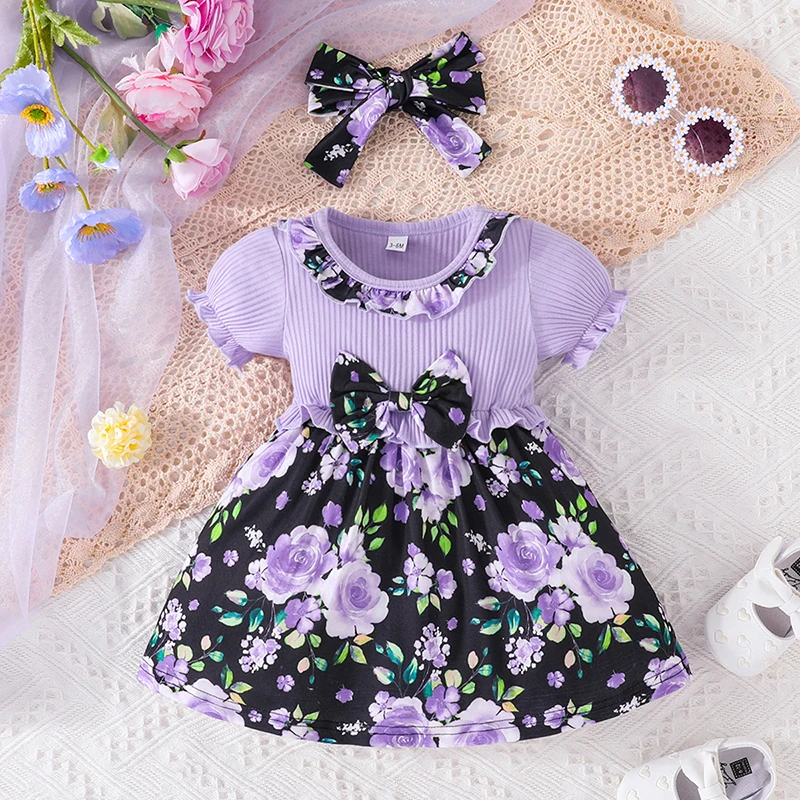 Dress For Kids 3-24 Months Korean Style Fashion Short Sleeve Cute Floral Princess Formal Dresses Ootd For Newborn Baby Girl