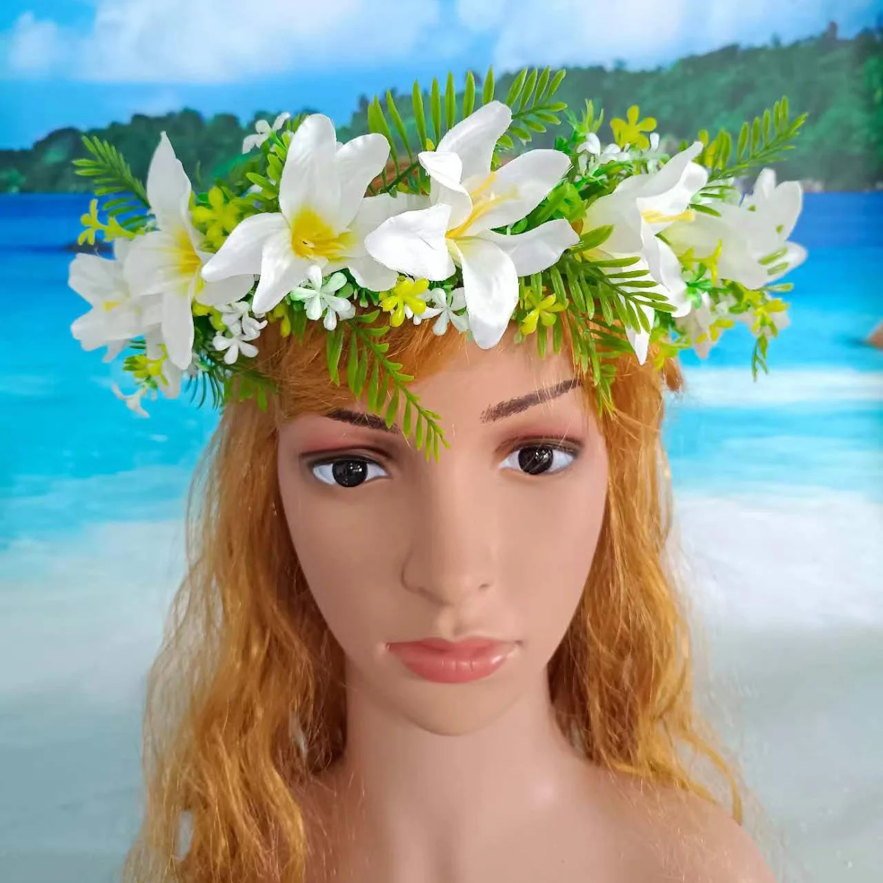 

Free Shipping KN-hk042 20Pcs/lot Artificial Silk Lily Headband Haku Hawaii Floral Headwear Crown Dance Garland Flower Head Lei