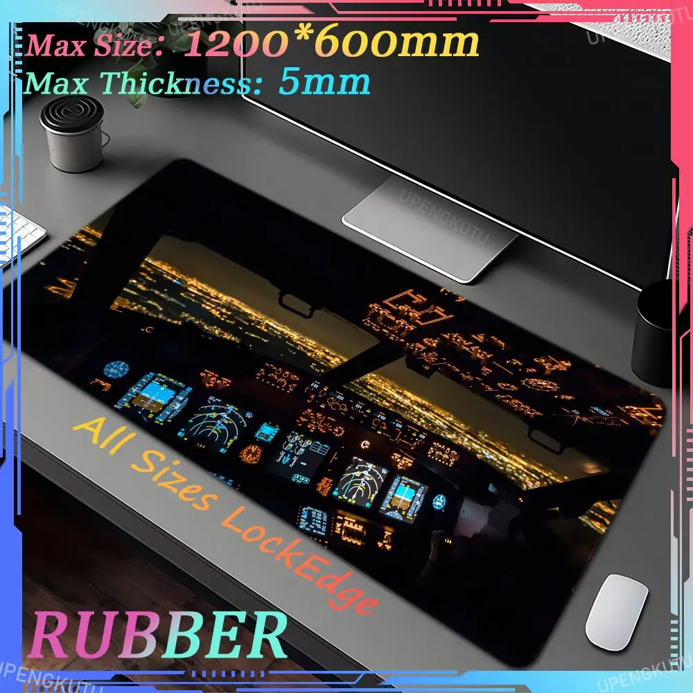 

Aircraft cockpit oversized mousepad computer game keyboard pad tachometer instrument panel display table mat lock edge mouse pad