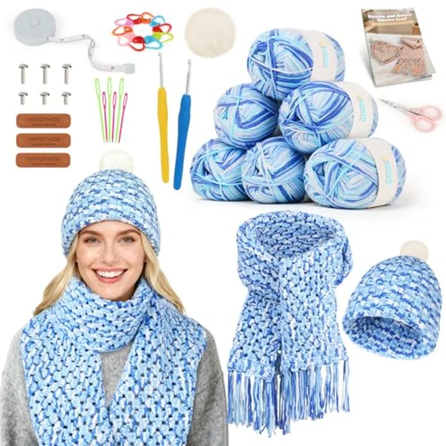 

Crochet Kit for Beginner-Crochet Kit for Adults - Complete Set Learn to Crochet Hat Scarf Knitting Starter Kit with Step-by-Ste