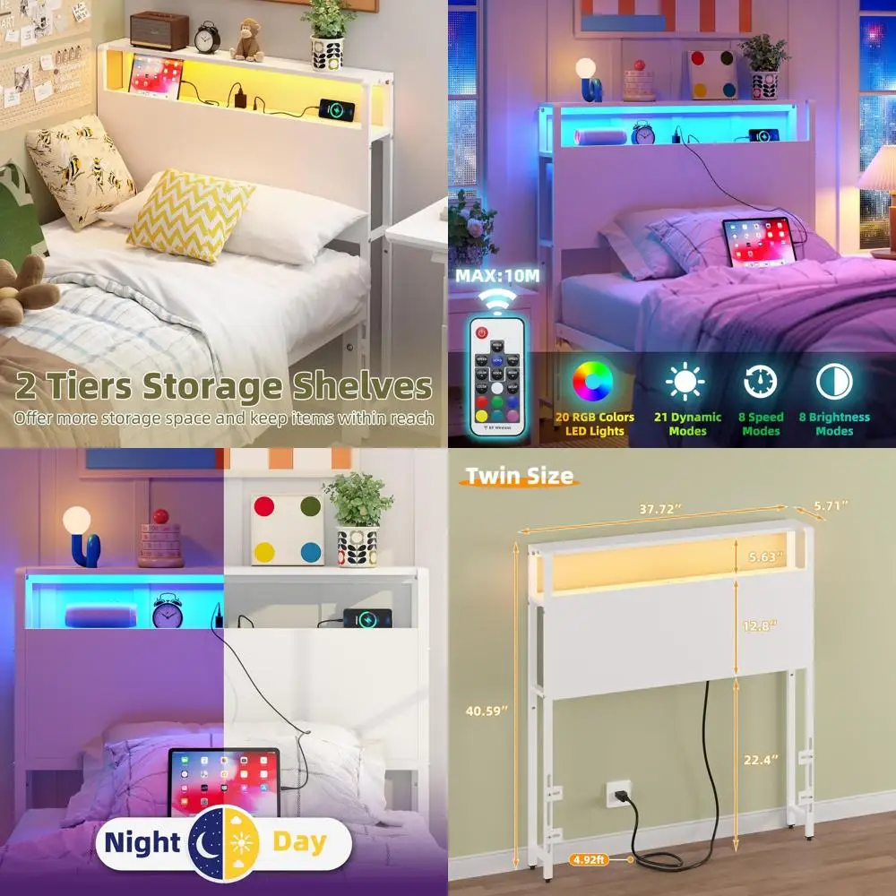 

Изголовье двух размеров с полками для хранения, зарядной станцией, USB-портами, светодиодной подсветкой, белым, прочным и стабильным каркасом двуспальной кровати