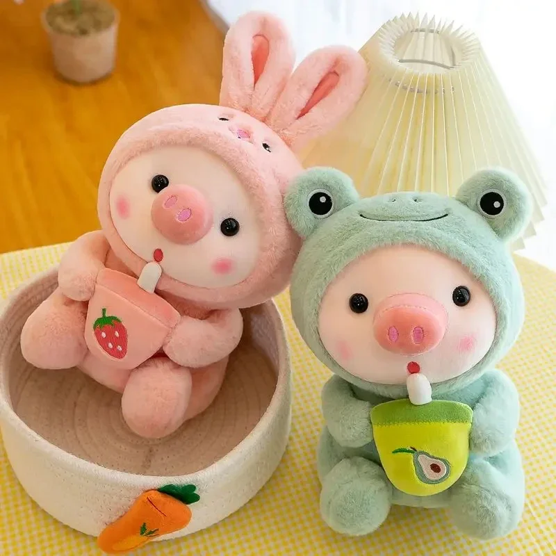 25cm kawaii Blase Tee Schwein Plüschtiere weiches Stofftier niedlichen Hasen mit Tee tasse Plüschtiere Puppenspiel zeug für Kinder Geburtstags geschenke