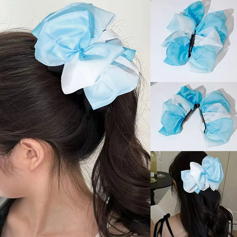 

Lystrfac Satin Patchwork Fabric Banana Clip Hair Clips for Women Girls Back Headdress Horsetail clip Fashion Hair Accessories