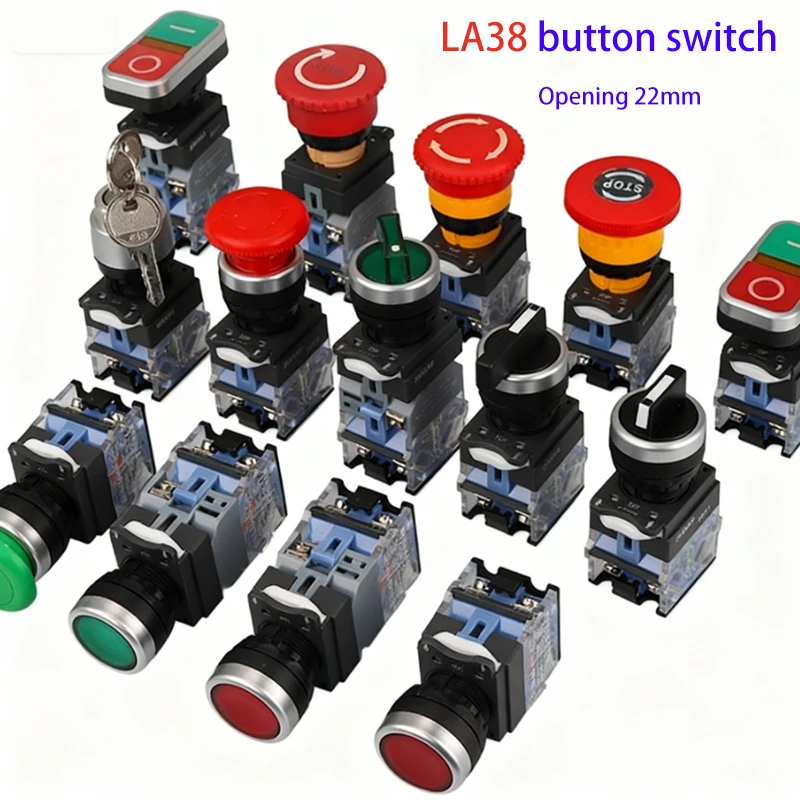 22MM hole opening button switch LA38 LA39-11 self-locking self resetting circular flat head power switch button 1NO 1NC