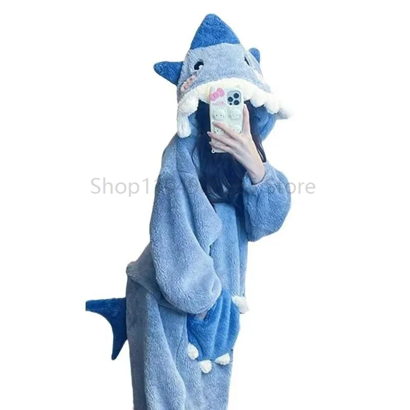 

Cartoon Cute Shark Women's Hooded Sleepwear Winter Cosplay Pijama jumpsuit Female Christmas Party Loungewear Costumes