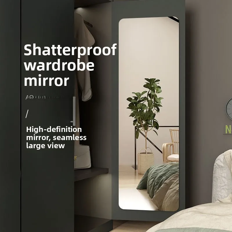 Acrylic Self Adhesive Wall Mirror Clothing Wardrobe Door Full Body Makeup Mirror Stick-On Decorative Home Furniture Accessories
