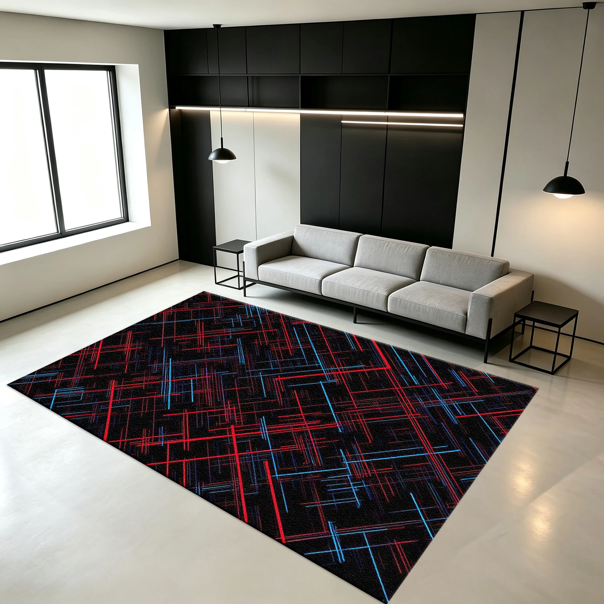 Red and Blue Cross Line Abstract Pattern Carpet Dark Background Non-Slip Floor Carpet