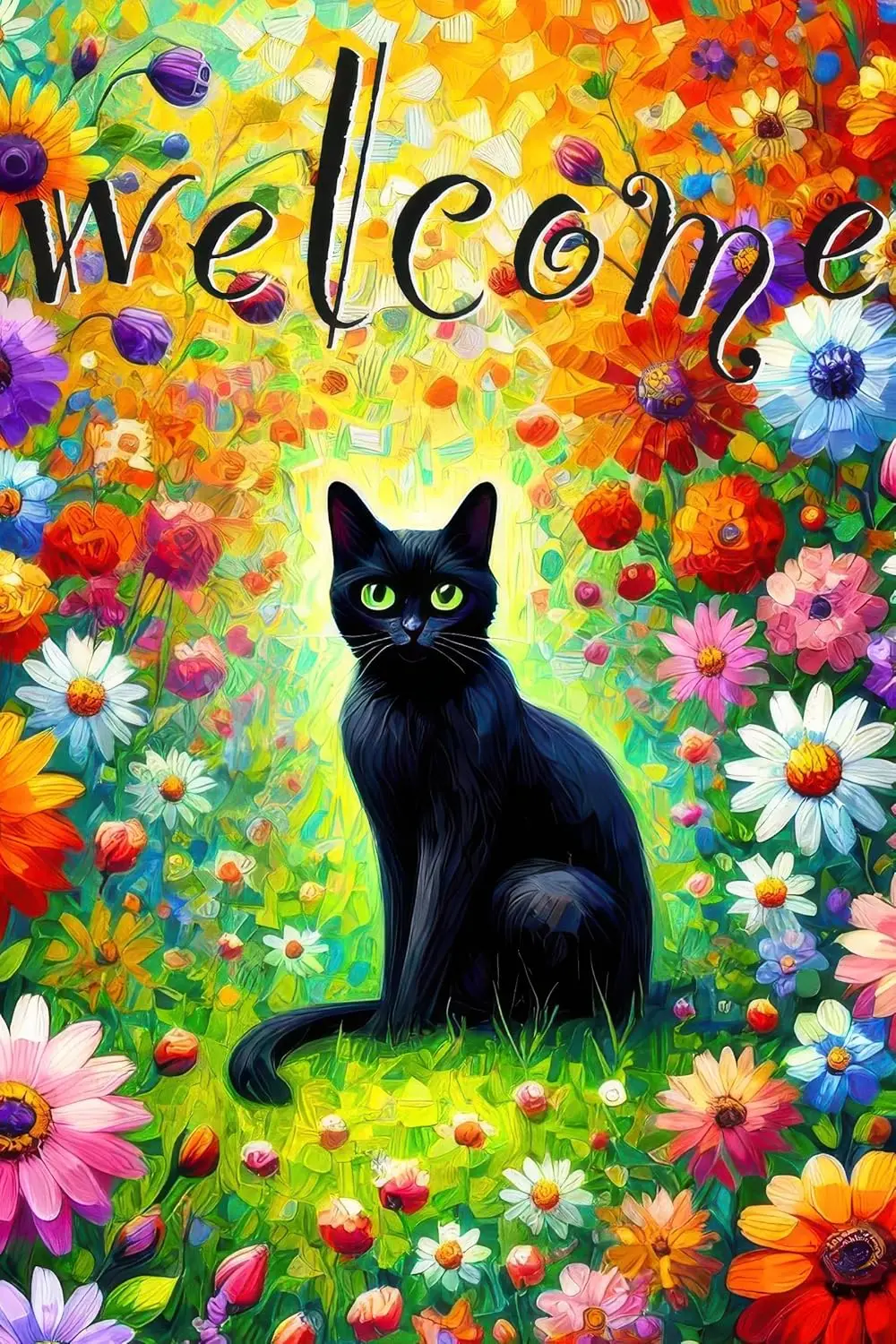 Welcome Spring Cat Garden Flag Double Sided 12x18 Inch Black Cats Garden Flags Funny Floral Tulip Cat Flag Vertical Farmhous SSL
