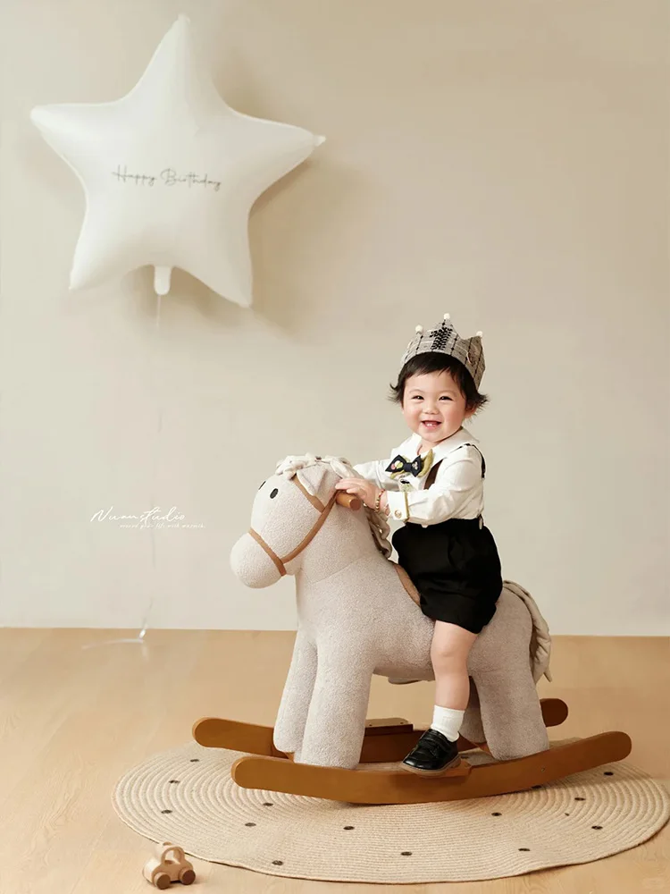 1 Year Old Boy Growth Keepsake Photography Outfit Shirt Suspender+shorts+crown 4PCS Set for Studio Toddler Cake Smash Photoshoot
