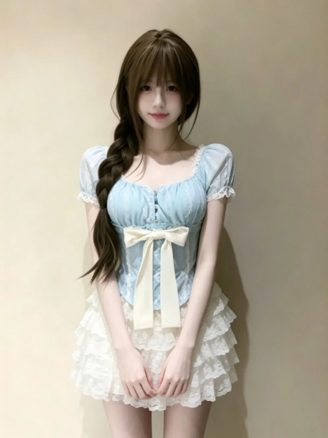 

Summer Soft Style Cake Skirt Two-Piece Set Youthful Short Sleeve T-Shirt And High Waist Skirt Wear-resistant Pure Color Fashion