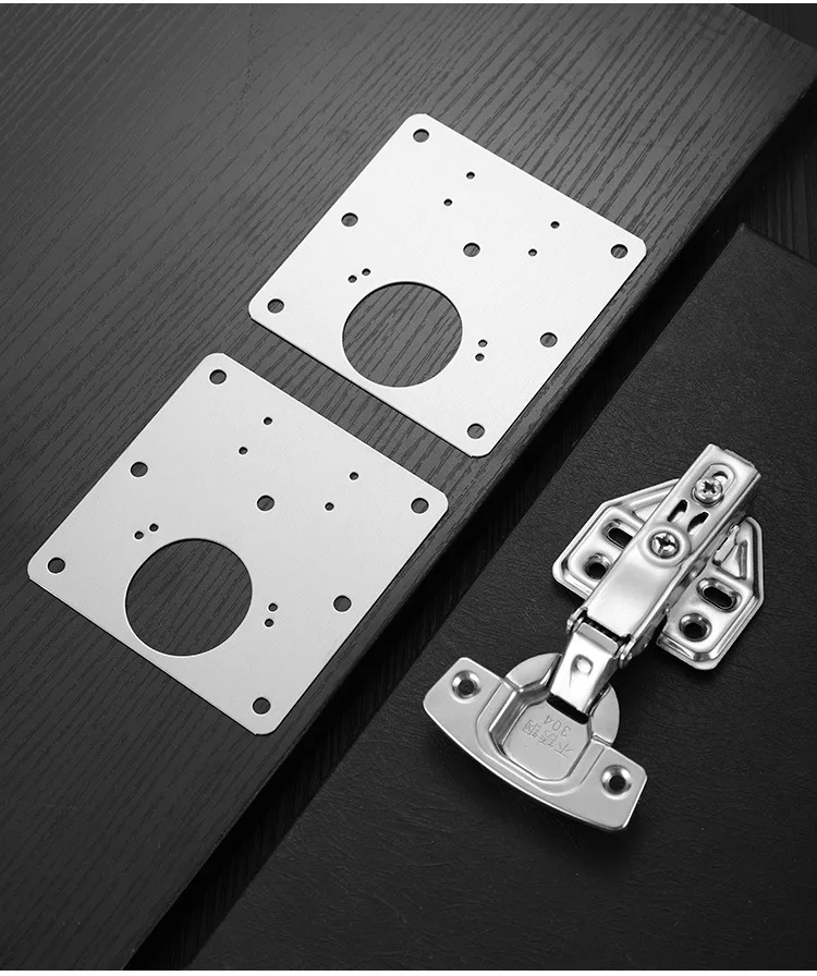 Cabinet Hinge Sets Repair Plates Stainless Steel Door Hinge Mounting Plate with Hole and Screws for Furniture Cabinet Cupboard