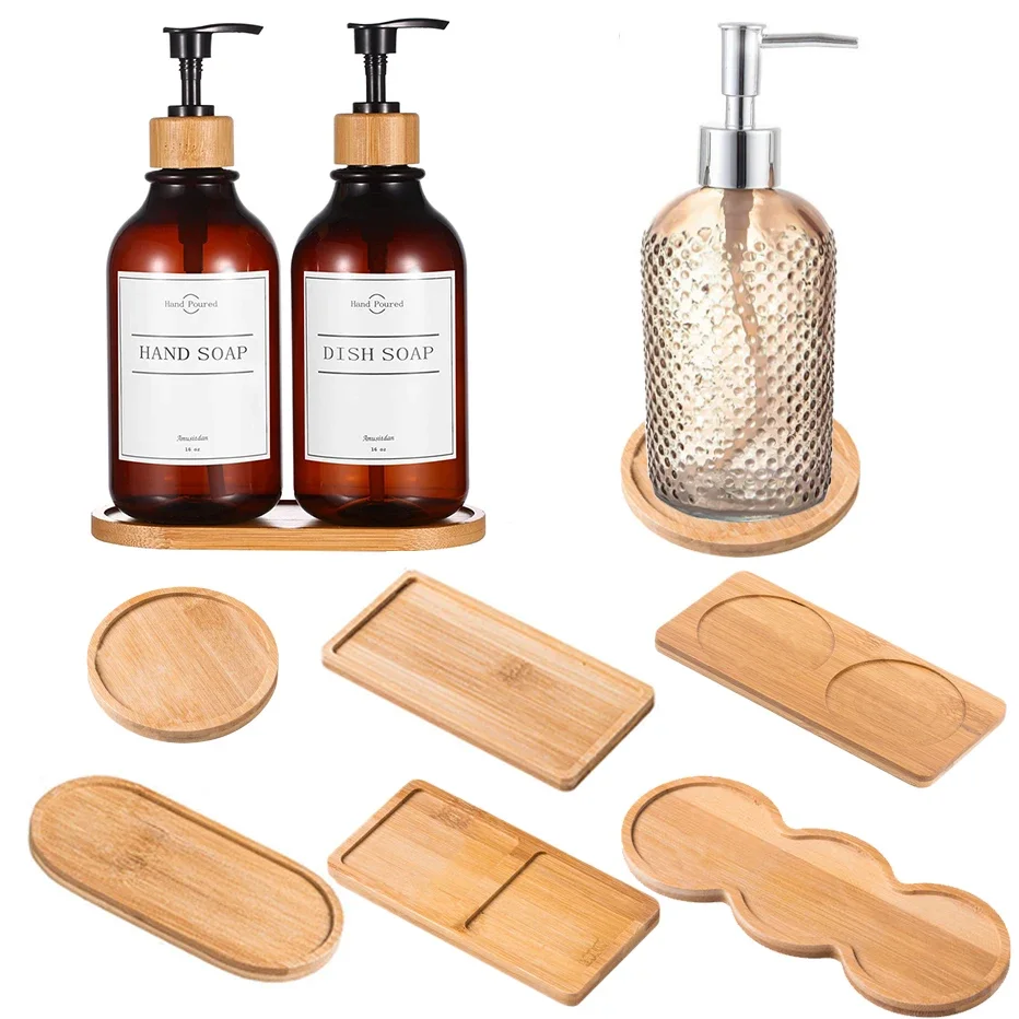 

Wooden Soap Dispenser Tray Vanity Countertop Bottles Organizer Holder Round Square Candles Jewelry Storage Tray for Bathroom