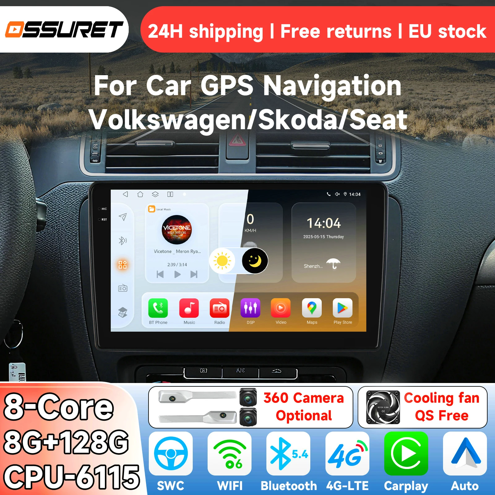 OSSURET Android 14 autoradio pour VW Volkswagen Skoda Octavia Golf 5 6 Touran Passat B6 Polo Jetta système intelligent Carplay auto lecteur vidéo multimédia GPS 4G 6115