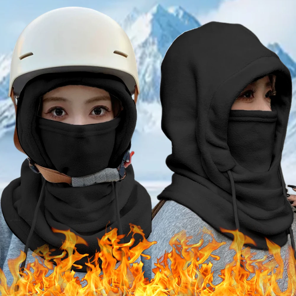 

Unisex Winter Knitted Thicken Masked Caps Drawstring Windproof Warm Face Mask Motorcycle Riding Hood Knitted Hat Sports Outdoor