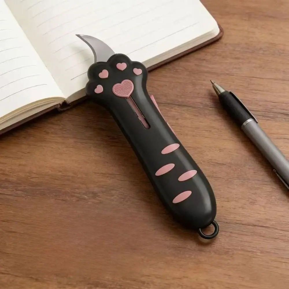 Cute Plastic Cat Paw Box Cutter Cartoon School Office Supplies Paper Cutting Tool Retractable Box Opener School Supplies
