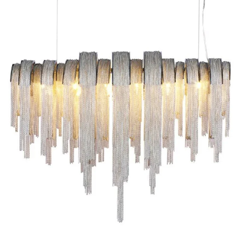 Luxury Gold Silver Chain Chandeliers Aluminium Pendant Light Atlantis Ceiling Chandelier Chain Lamp Villa Hotel Restaurant Decor