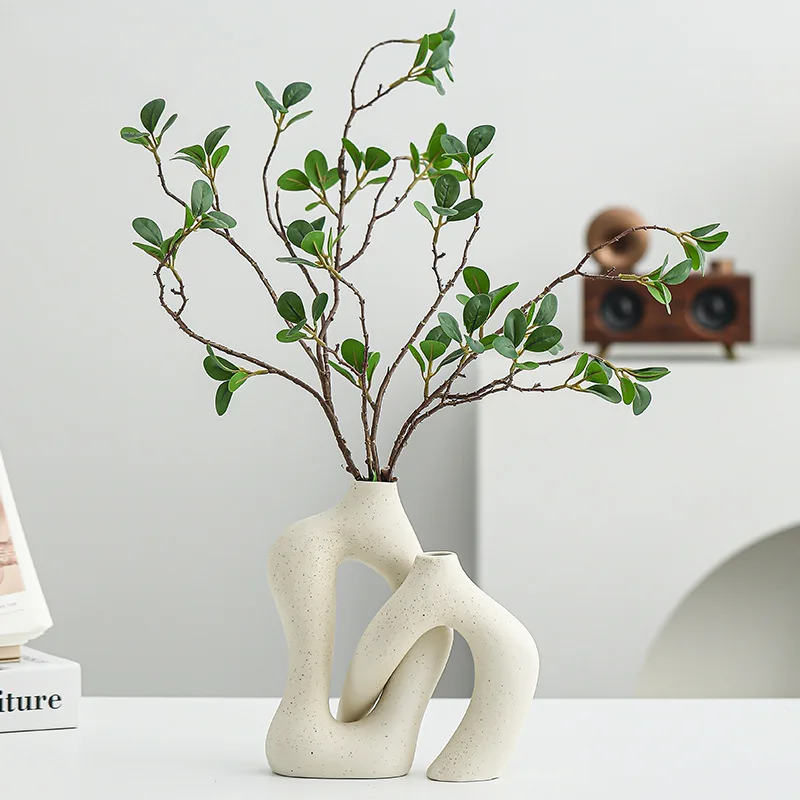 White Ceramic Vase Set Artistic Luxury Home Decor for Living Room TV Cabinet Entryway Modern Table Centerpiece