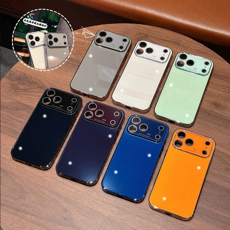 Funda de cristal galvanizado de Color caramelo para iphone 17 Pro Max, protección de lente de cámara, cubierta trasera a prueba de golpes para iphone Air