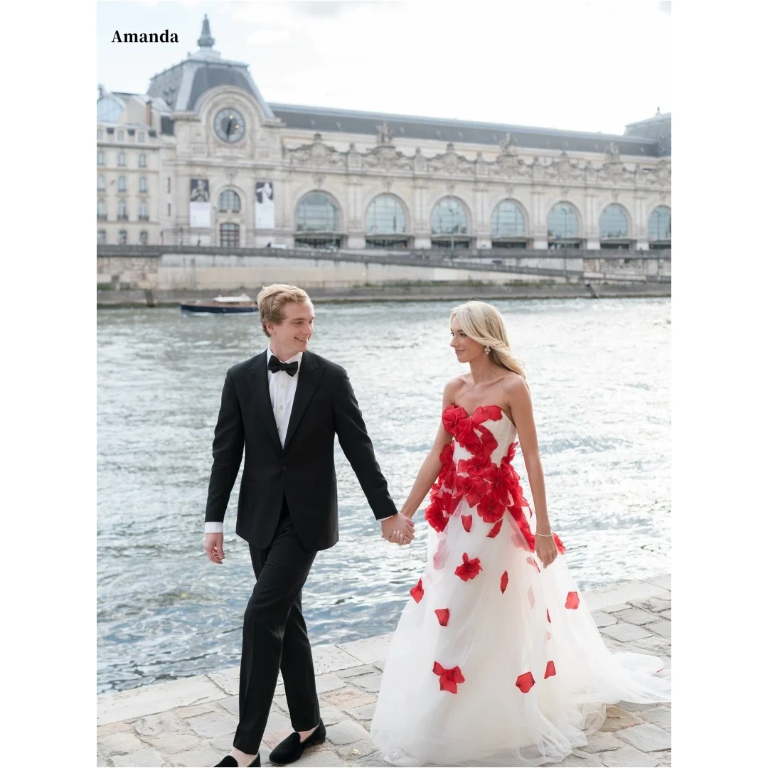 

Amanda Customized White 3d Flowers Prom Dress Strapless Backless Mesh Fabric vestidos de noche Floor-Length Formal Evening 2025