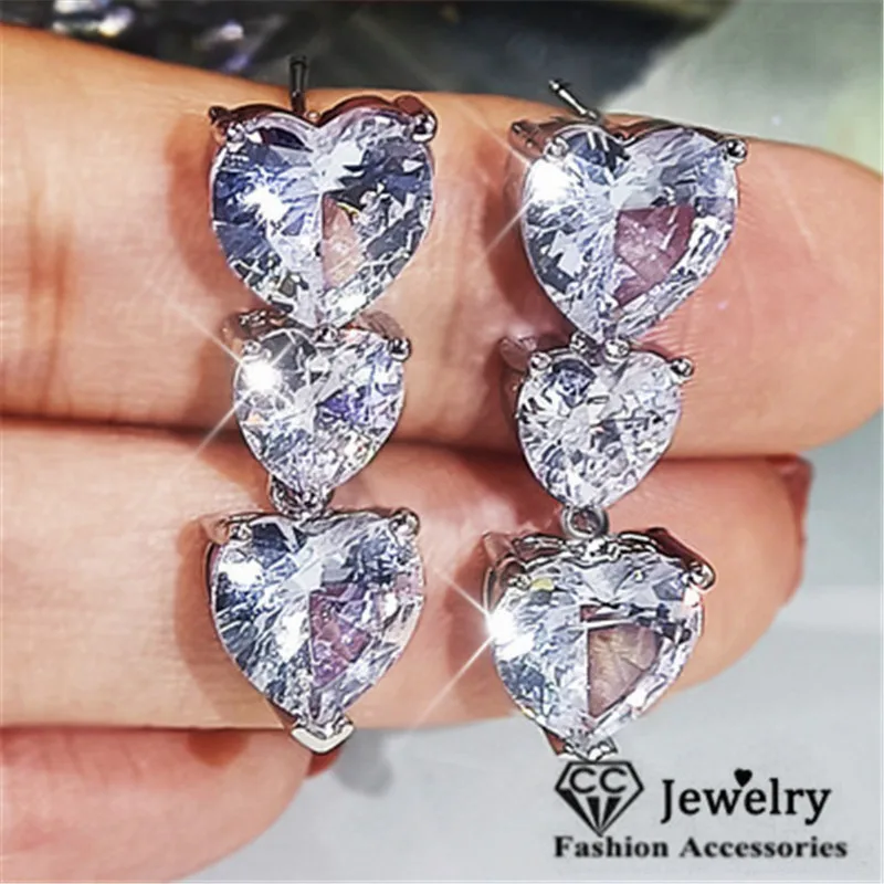Damen-Ohrstecker, Herz, Zirkon, silberfarben, Tropfen-Ohrringe, Set, edler Schmuck, Braut- und Hochzeitsaccessoires, Geschenke für Liebhaber, CCE741