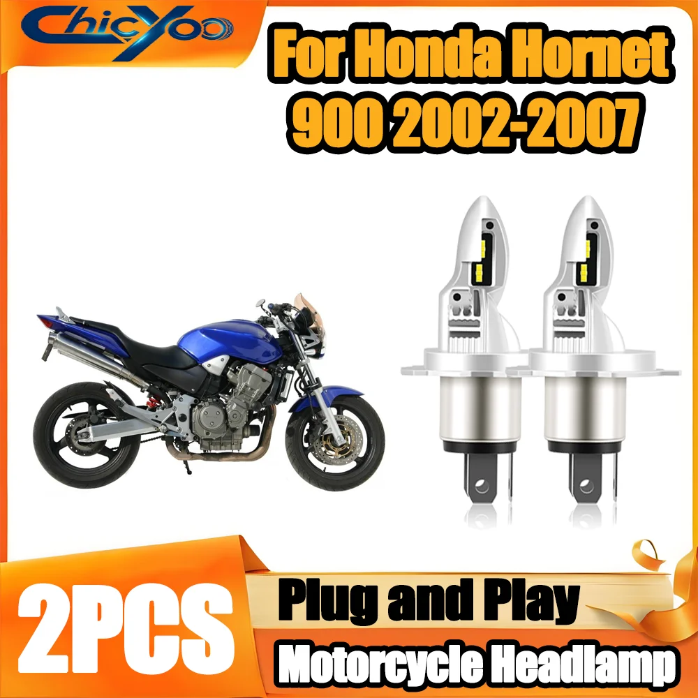 2PCS Super Bright 6000K White LED Headlight Bulb 10000LM High Power H4 Motorcycle Head Lamp 12V For Honda Hornet 900 2002-2007