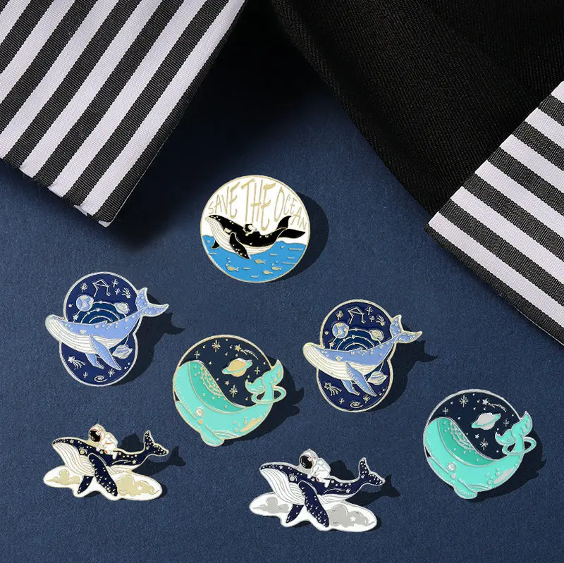 

Save the Ocean Enamel Pin Astronaut and Whale Adventure in Space Ocean Brooches Bag Lapel Pin Badge Jewelry Gift for Friends