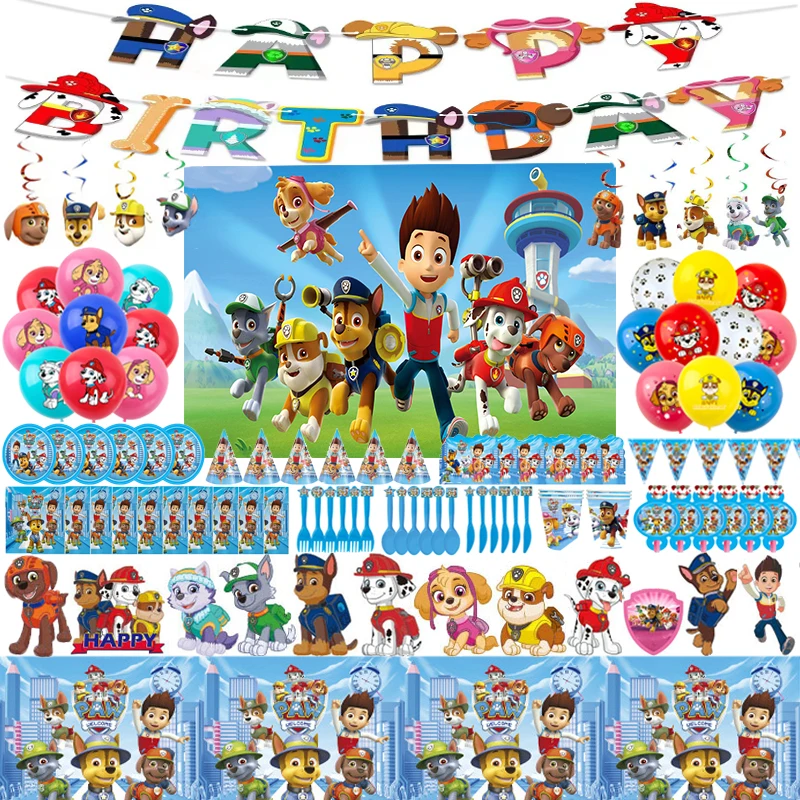 Decoración de fiesta de cumpleaños de la Patrulla Canina, nueva versión, juego de globos, vajilla desechable, suministros para eventos para niños, pancarta, telón de fondo, regalo