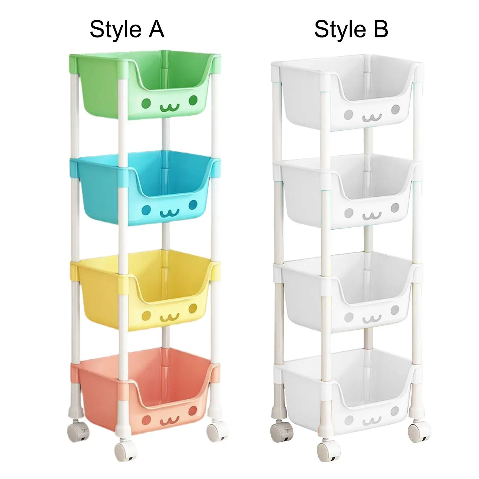 4 Tier Trolley Organizer Mobile Shelving Unit Organizer Rolling Trolley on Wheels Multifunctional Storage Rack for Kitchen