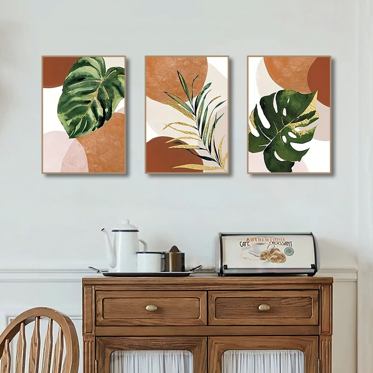 3pcs Boho Palm Leaf Green Plants Wall Art Canvas Paintings Modern Still Life Poster Prints Pictures for Living Room Decoration