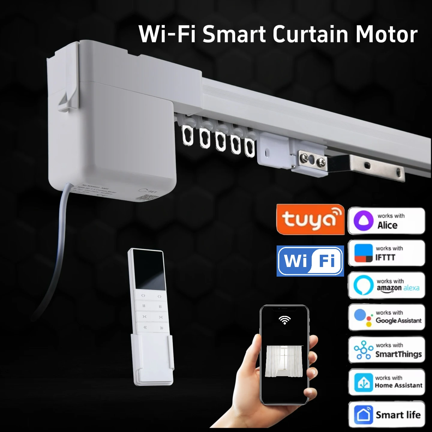NEW!! Smart Life Tuya Wifi Electric Smart Curtains Drive Motor Rail Rod Track System Support Google Assistant Alexa
