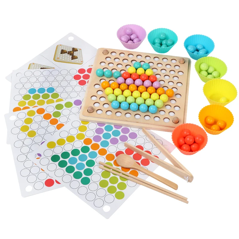 Drewniane koraliki gra Montessori edukacyjna wczesna nauka dzieci klips Puzzle piłka dzieci w wieku przedszkolnym zabawki dla malucha dzieci na prezenty dla dzieci