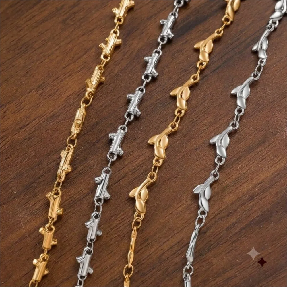 1Meter Stainless Steel Leaves Branches Shape Handmade Link Chain For DIY Necklaces Bracelets Jewelry Finding Material Components