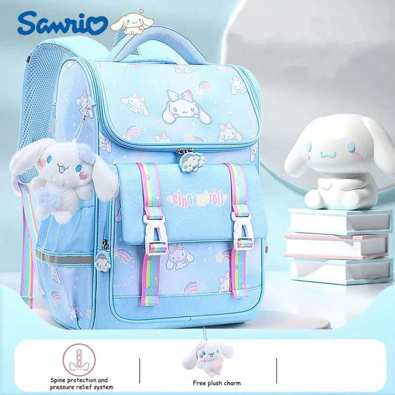 New Sanrio Kawaii Cinnamoroll Schoolbag Primary School Girls Cartoon Anime Lightweight Protection Shoulder Backpack Kids Gifts