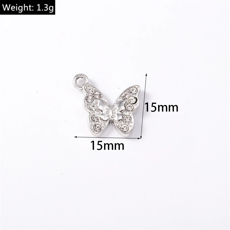 10 Stück 15 x 15 mm niedliche Kristall-Metall-Tier-Schmetterlings-Anhänger für die Schmuckherstellung, Halsketten, Ohrringe, Armbänder, DIY-Handwerk, Geschenk – Detail 1
